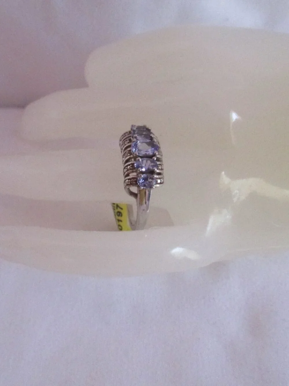 Tanzanite Diamond Ring Platinum Over Sterling Silver NF Size 10 TDiaWt 0.01 Cts.